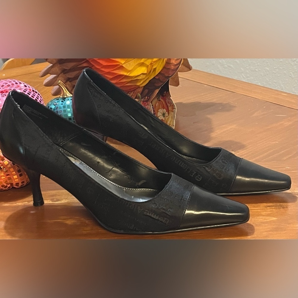 Etienne Aigner Vintage Fabric/Leather Heels Pumps, Size 8M, Black
